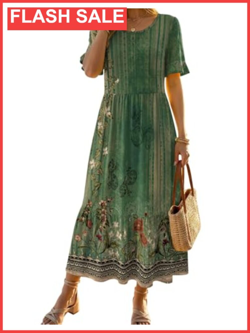Zeagoo Womens Summer Midi Dress Ruffle Short Sleeve Tiered A Line Boho